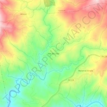 Carte topographique Vilar da Carga, altitude, relief