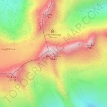 Carte topographique Piz Cavardiras, altitude, relief