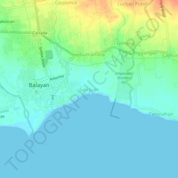 Carte topographique San Juan, altitude, relief