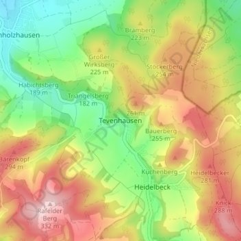 Carte topographique Tevenhausen, altitude, relief