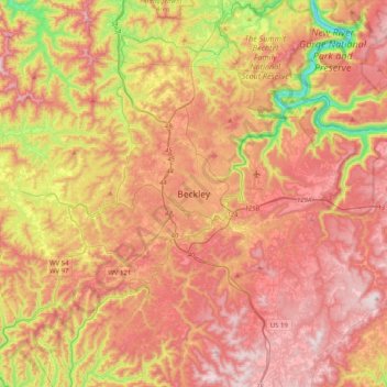 Carte topographique Beckley, altitude, relief