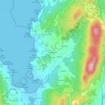 Carte topographique Rozavales, altitude, relief