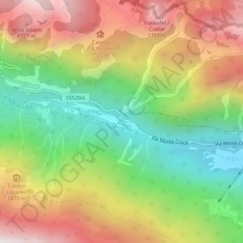 Carte topographique Laghetti di Timau, altitude, relief