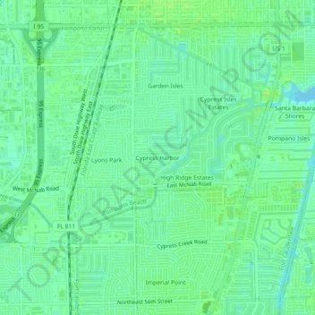 Carte topographique Cypress Harbor, altitude, relief
