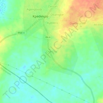 Carte topographique Oke-Ola, altitude, relief