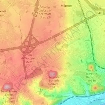 Carte topographique Vottem, altitude, relief