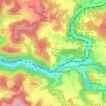 Carte topographique Hunas, altitude, relief