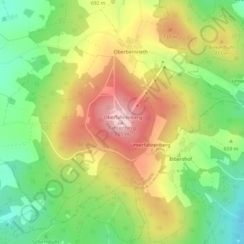 Carte topographique Fahrenberg, altitude, relief