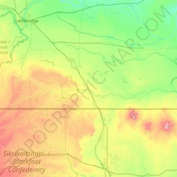 Carte topographique Milk River (town), altitude, relief