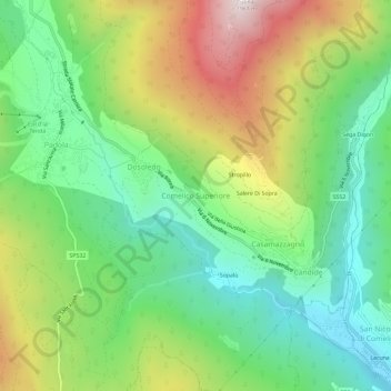 Carte topographique Comelico Superiore, altitude, relief
