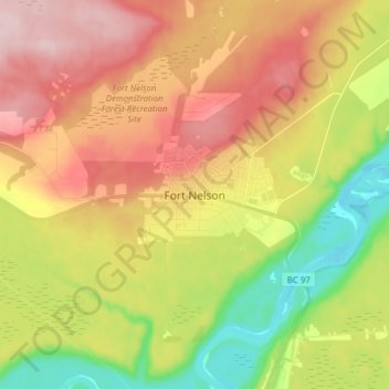 Carte topographique Fort Nelson, altitude, relief