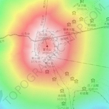 Carte topographique Asahidake, altitude, relief