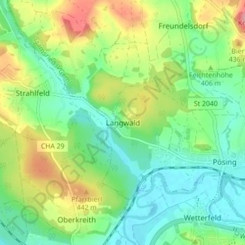 Carte topographique Langwald, altitude, relief