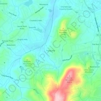 Carte topographique Tranquility, altitude, relief