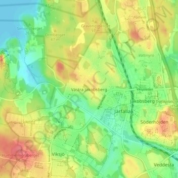 Carte topographique Västra Jakobsberg, altitude, relief