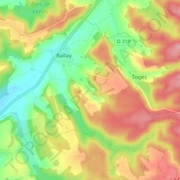 Carte topographique La Noue Adam, altitude, relief