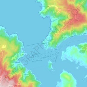 Carte topographique Niebla, altitude, relief