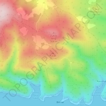 Carte topographique Kalac, altitude, relief