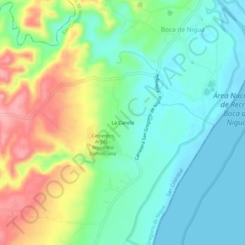 Carte topographique La Canela, altitude, relief
