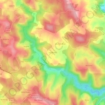 Carte topographique Les Bories, altitude, relief
