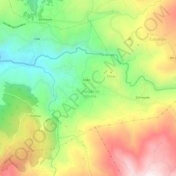 Carte topographique Trigueira, altitude, relief
