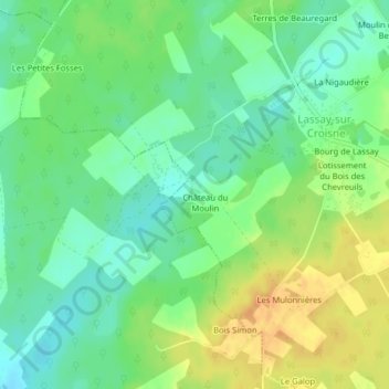 Carte topographique Château du Moulin, altitude, relief
