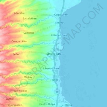 Carte topographique Sinacaban, altitude, relief