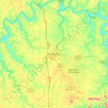 Carte topographique Richmond, altitude, relief