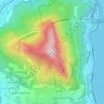 Carte topographique Monte Barro, altitude, relief