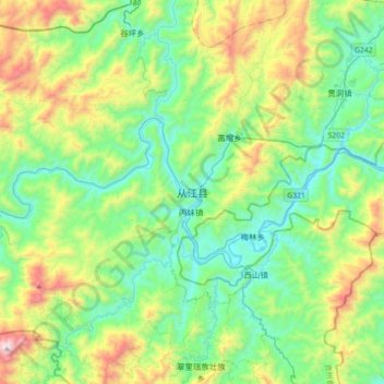 Carte topographique 从江县, altitude, relief