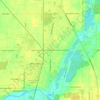 Carte topographique North Anderson, altitude, relief