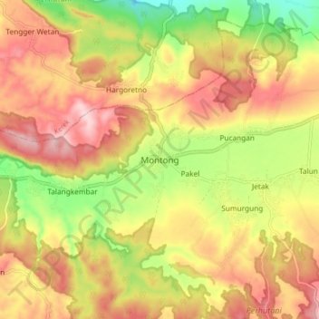 Carte topographique Montong, altitude, relief
