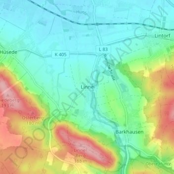 Carte topographique Linne, altitude, relief
