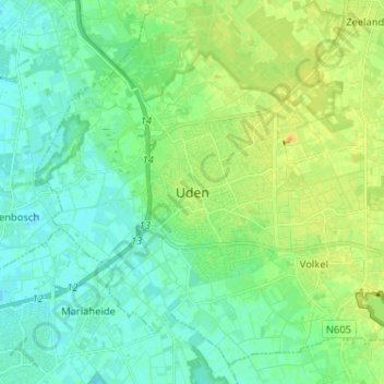 Carte topographique Uden, altitude, relief