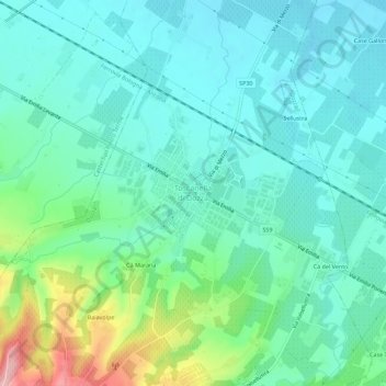 Carte topographique Toscanella di Dozza, altitude, relief