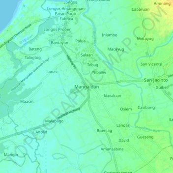 Carte topographique Mangaldan, altitude, relief