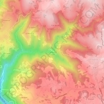Carte topographique Corbières Bas, altitude, relief