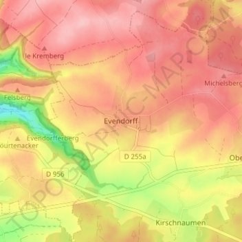 Carte topographique Evendorff, altitude, relief