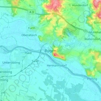 Carte topographique Bogen, altitude, relief