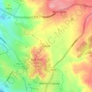 Carte topographique Hulme, altitude, relief