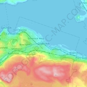 Carte topographique Greenock, altitude, relief