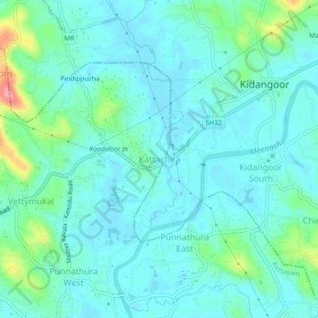 Carte topographique Kattachira, altitude, relief