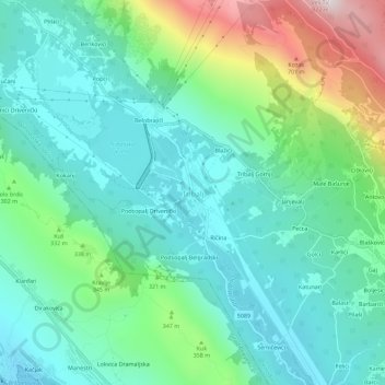 Carte topographique Tribalj, altitude, relief
