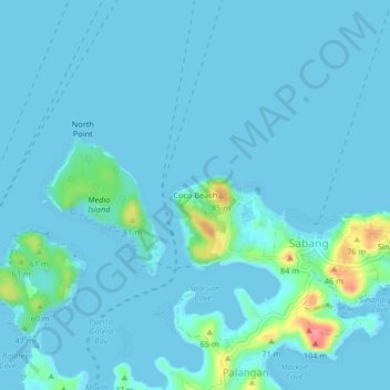 Carte topographique Coco Beach, altitude, relief