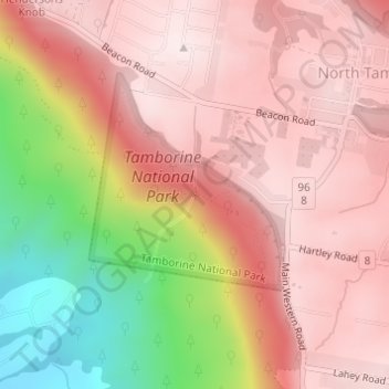 Carte topographique Witches Falls, altitude, relief