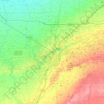 Carte topographique Lima, altitude, relief