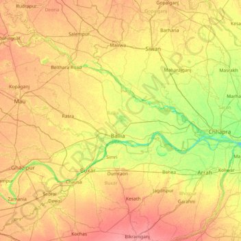 Carte topographique Ballia, altitude, relief