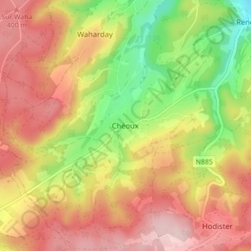 Carte topographique Chéoux, altitude, relief
