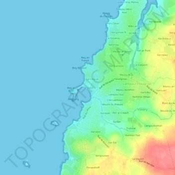 Carte topographique Porspaul, altitude, relief