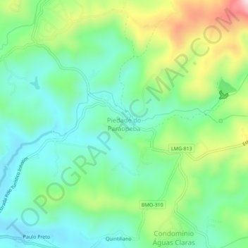 Carte topographique Piedade do Paraopeba, altitude, relief